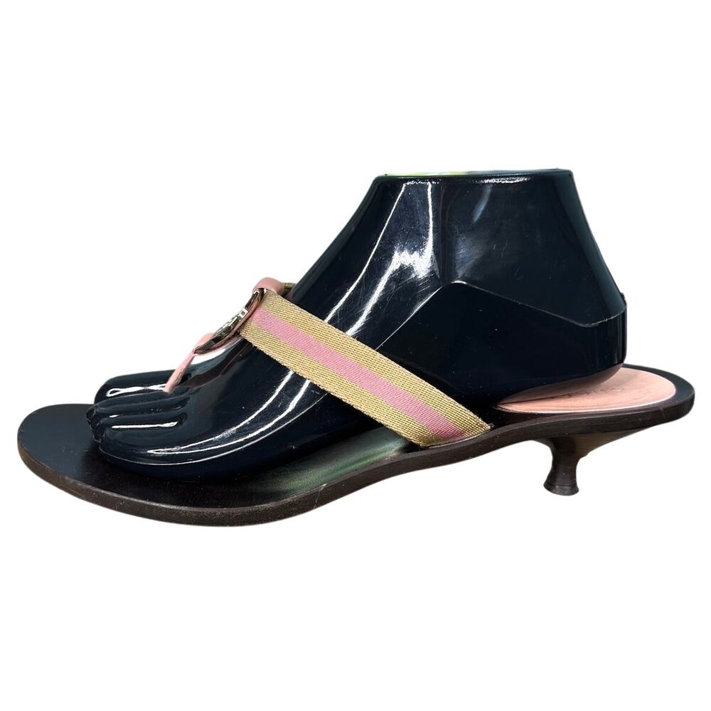 Vintage Gucci Interlocking Pink Canvas Thong Wooden Sandals Size 9.5 - Picture 4 of 12